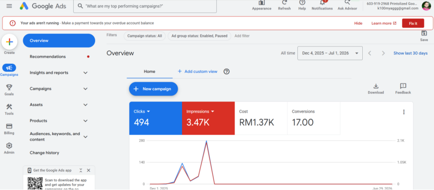 Google Ads Launch for $69 Premium Product screenshot evidence 1